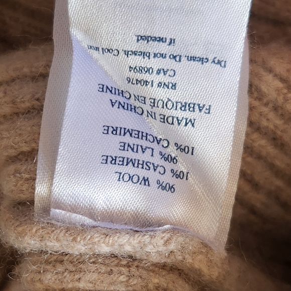 FAHERTY Women's Sweater Medium Beige Wool Cashmere Blend Roll Cuff Minimalist - Picture 4 of 11